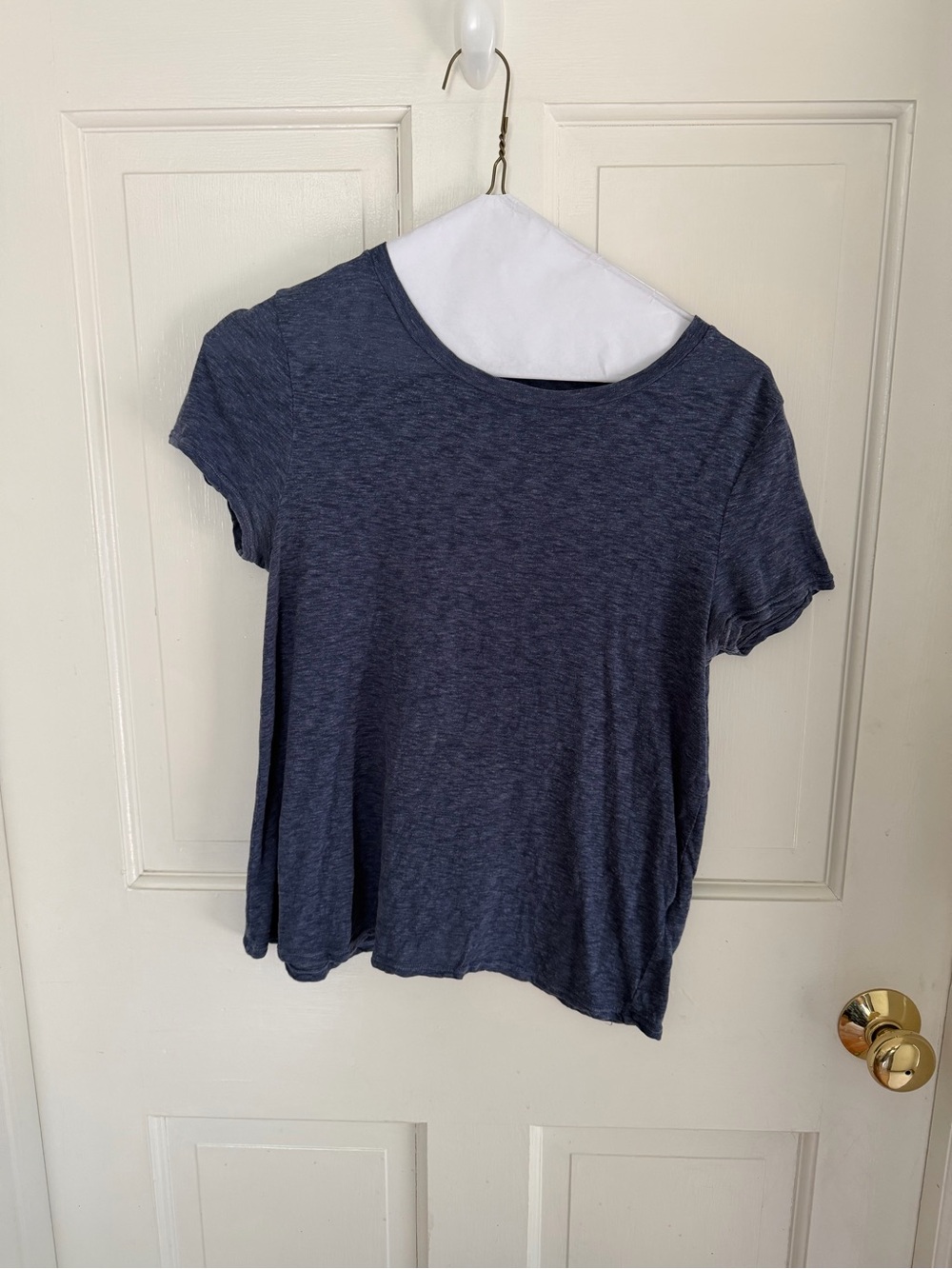 Three Dots Layered Hem Short Sleeve Top Navy Blue XS